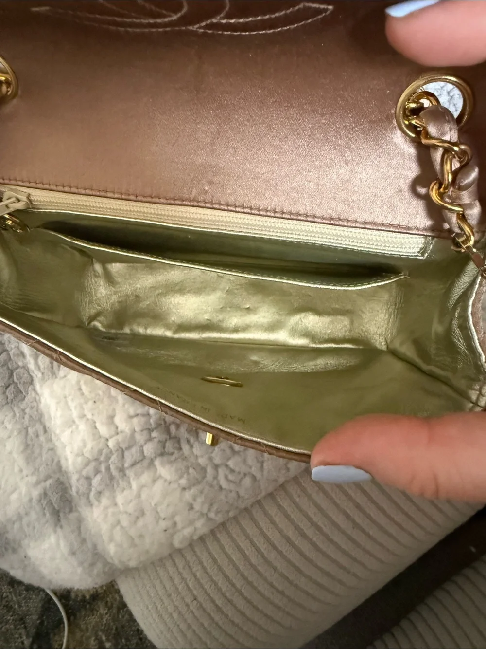 Chanel Quilted Gold Satin Mini Square Classic Single Flap Bag
